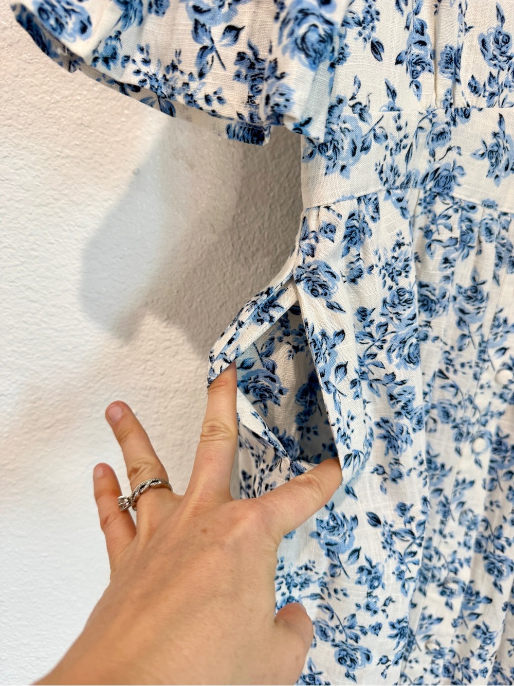 DISSH Blue Floral Button Up V Neck Maxi Dress Puff Sleeve Cottagecore Romantic 6 - Picture 5 of 8